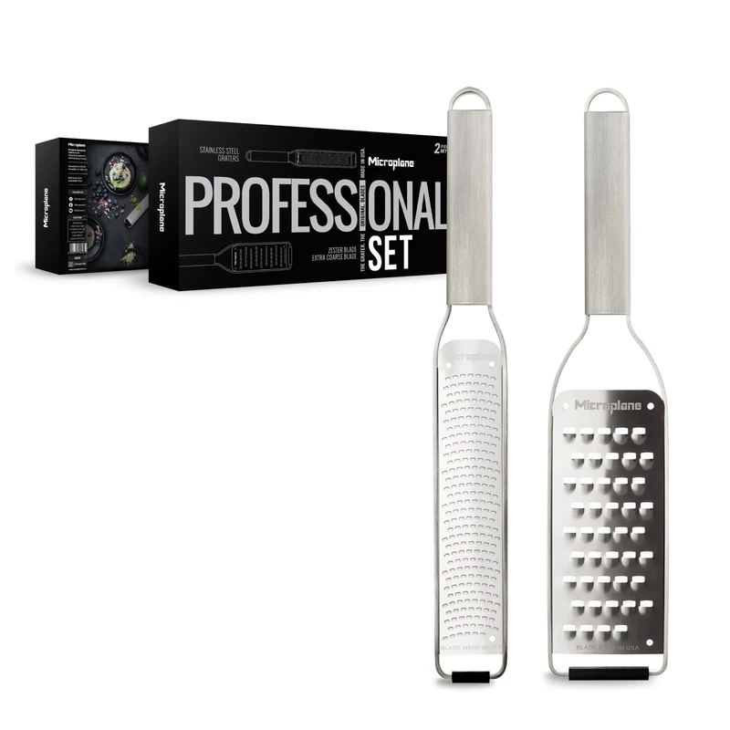 Microplane Professional Series 2-Piece Set -Zester and Extra Coarse Grater - Ultra-Sharp Stainless-Steel Blades, Sleek Design, Dishwasher Safe - Ideal for Citrus, Cheese and Vegetables