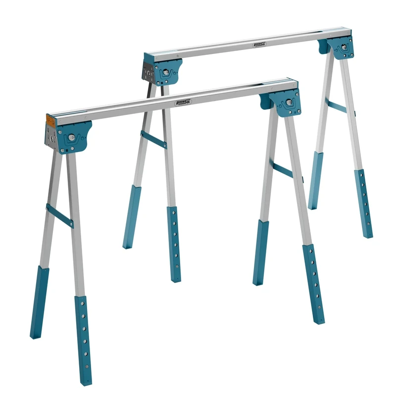 Arrows UK ARFSH Folding Sawhorse Pair - Heavy-Duty Adjustable Trestles with Timber Hooks & Non-Slip Feet - Portable Workbench Supports for DIY, Construction & Trade Use - UK Engineered