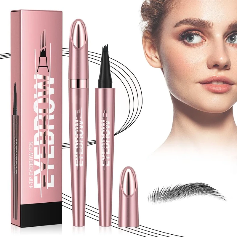 Microblading Eyebrow Pencil Waterproof, Magic 3D Eyebrow Pen with 4 Tips, Makeup Eyebrow Dye Long-lasting Eye Brow Pencil for Natural Looking Defined Eyebrows (4# Black)