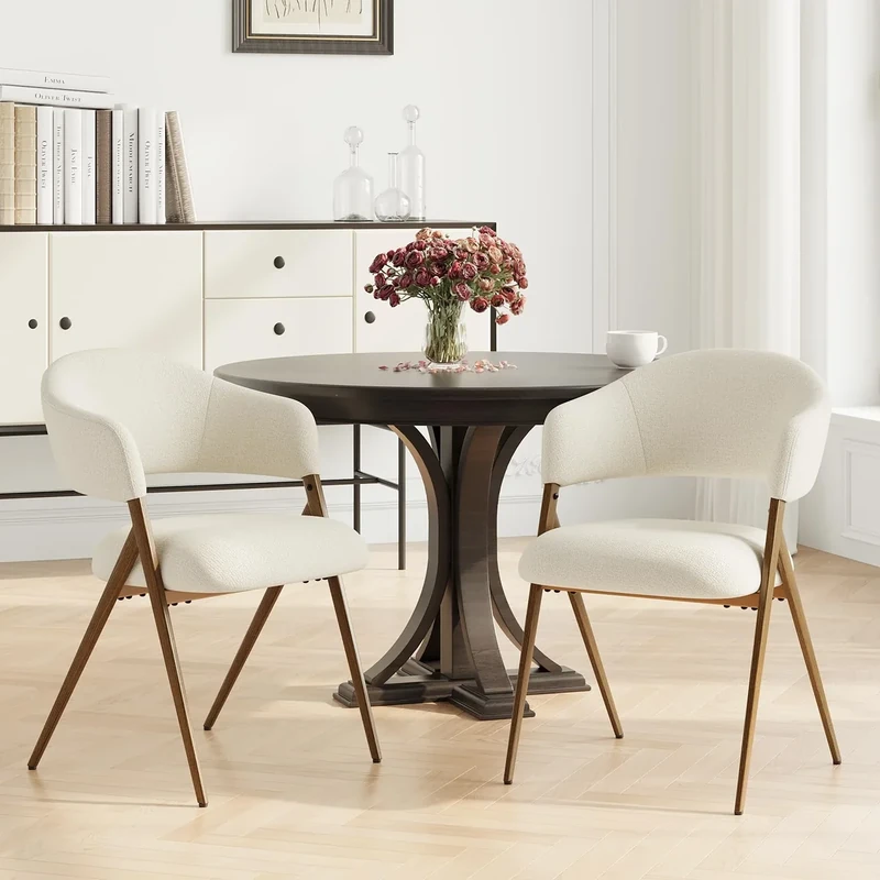 COLAMY Ergonomic Linen Dining Chair with 135° Recline, Breathable Cotton-Linen Fabric, Wooden-Look Metal Legs, 125kg Capacity, Modern Padded Dining Room Chair for Kitchen, Farmhouse & Home,Beige