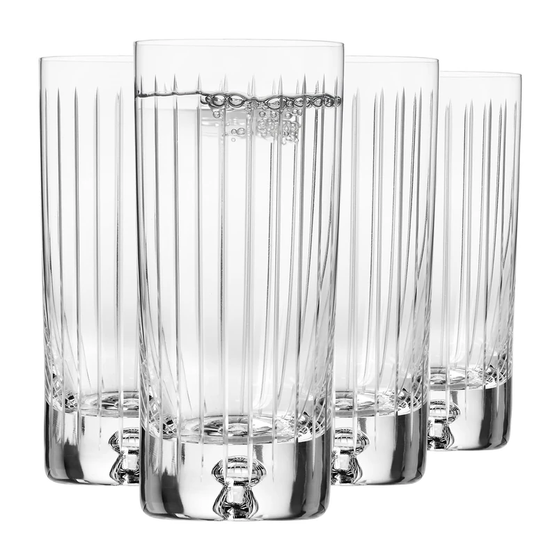 Krosno Water Glasses Set of 4-300 ml Handcrafted Cut Design -Crystal Drinking Tumblers for Juice and Cocktails - Saga Collection Gift Box