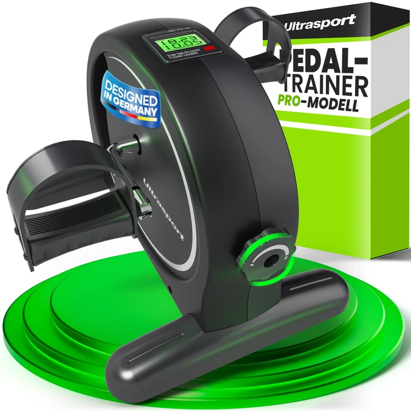 Ultrasport Pedal Exerciser with Anti-Slip Mat and Attachment Strap I CE Certified Mini Exercise Bike, Under Desk Bike, Leg Exerciser Sitting Down, White