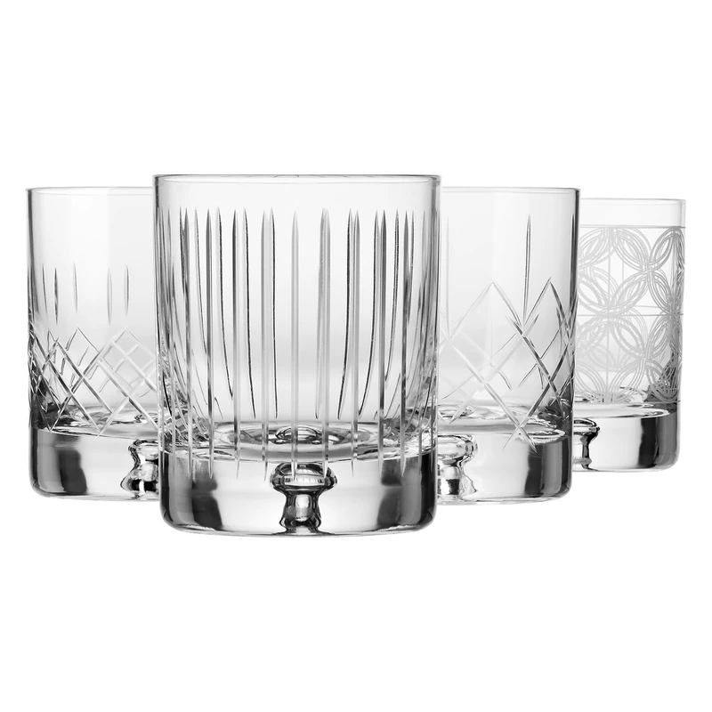 Krosno – Whiskey, Bourbon & Scotch Glasses 250 ml – Set of 4 – Saga Collection – 4 Different Sizes – Handcrafted – Cut Crystal Glass – Ideal as a Gift, Petit