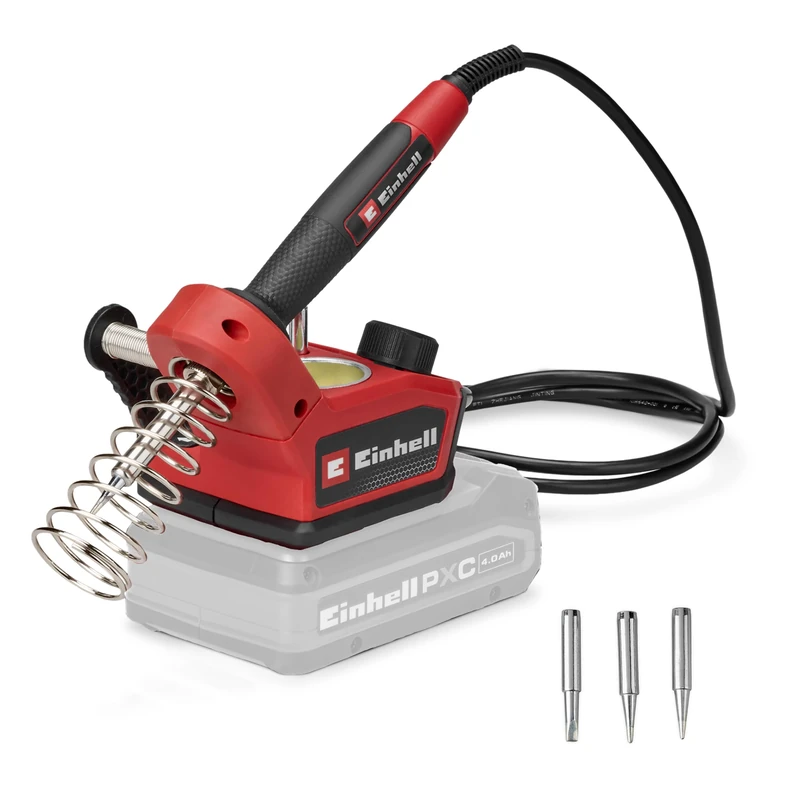 Einhell Cordless Soldering Iron 18V Power X-Change, 200–480 °C, for Soldering, LCD Display, Incl. 2X Pointed Tips, 1x Flat Tip & Solder, Without Battery TE-SI 18/480 Li E - Solo