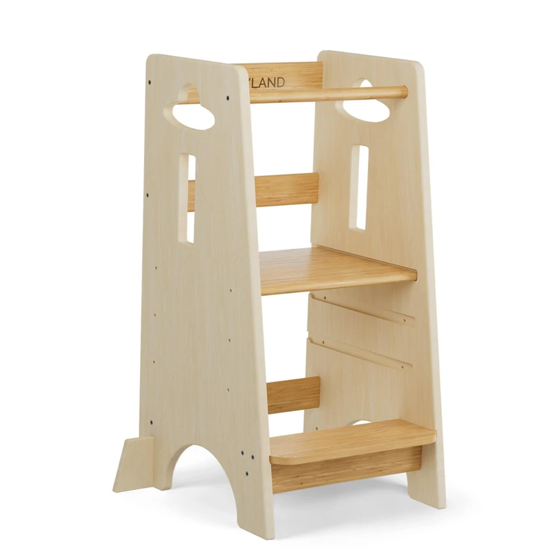 COSYLAND Learning Tower for Children - Wooden Learning Tower for Babies from 1 to 6 Years - Height Adjustable in 3 Levels - 80CM - Classic Natural