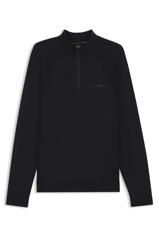 BOSS Pullover Aus Baumwoll-Mix Mit Troyerkragen Blue