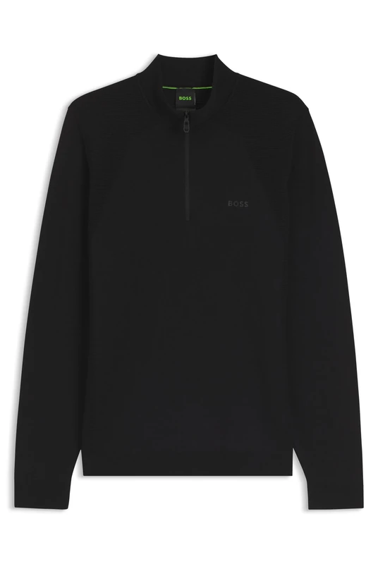 BOSS Baumwoll-Mix Pullover mit Troyerkragen - Schwarz