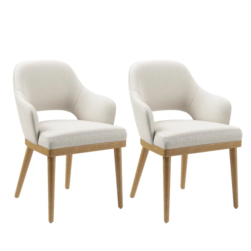 Wooden Dining Chairs Set of 2, Modern Fabric Upholstered Dining Room Chair, Kitchen Side Chairs, Farmhouse Dinner Chair with Open Back for Kitchen,Beige