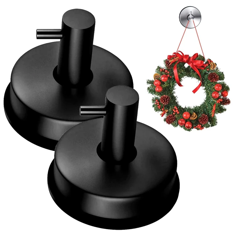 Wreath Hanger for Front Door, 2025 New Wreath Hook for Fall Halloween Christmas Decorations, 2 Pack Strong Reusable Door Wreath Hanger, for Door Window Glass Indoor Outdoor (Black*2)