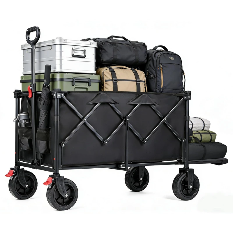 YEAUPE PRO Festival Trolley, 160-240L Foldable Wagon, 200kg Load Capacity, Side Opening, Parking Brake, for Camping, Beach and Outdoor Use, Satin Black