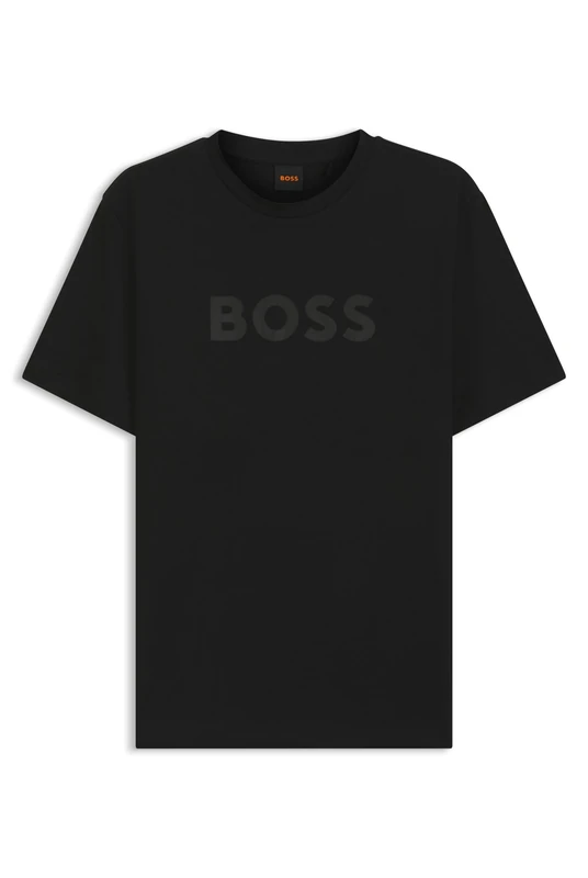 BOSS T-Shirt Aus Baumwolle Mit Großem Tonalem Logo Black