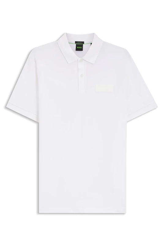 BOSS Mens Paddy Structure Paddy Polo Shirt with Structured Logo Patch White