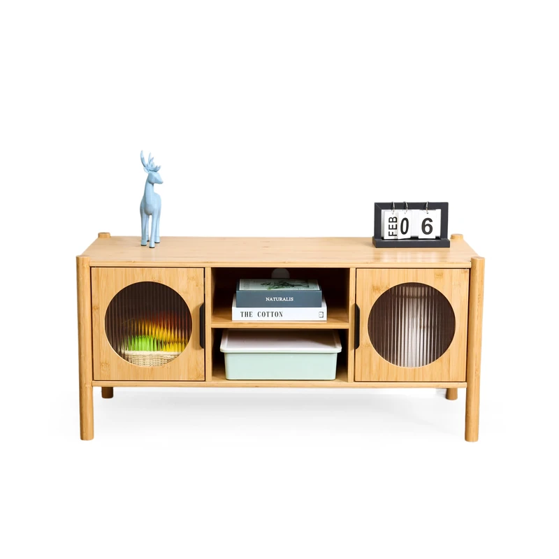 Relaxdays TV Lowboard with 2 Doors, Fits Up to 43-Inch Screens, Wood Finish, 48 x 103 x 40 cm, Natural