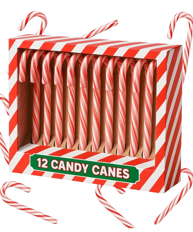 Christmas Candy Canes Mint Flavour Sweets - Xmas Tree Decorations - Party Bag Filler - Individually Wrapped Holiday Treats for Kids & Adults - Stocking Fillers & Party Favour Snacks - 12 Pack