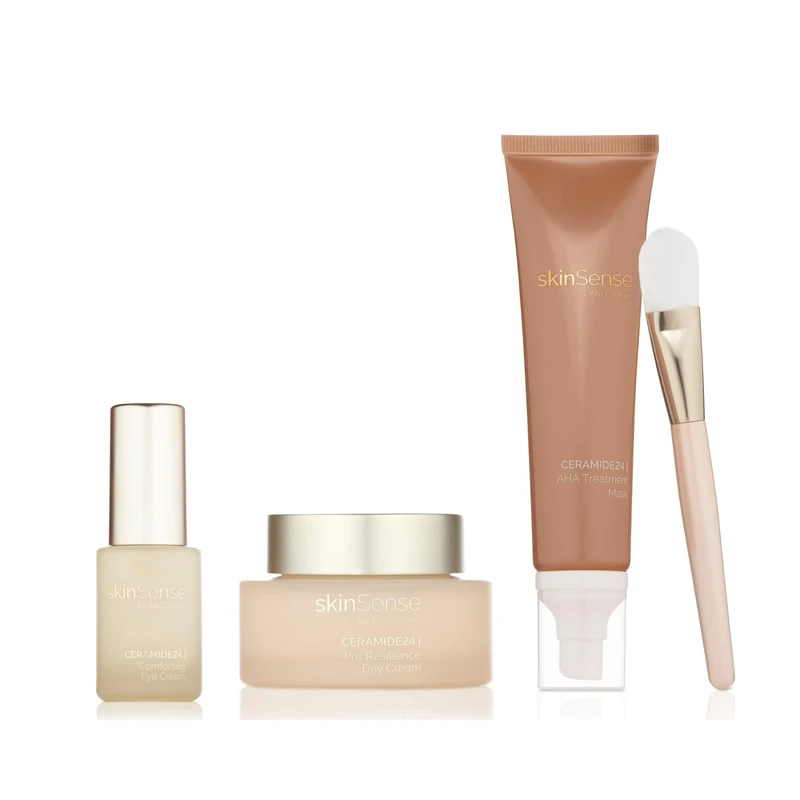 SkinSense Ceramide24 3PC Treatment Collection | Skin Barrier Support Skincare | Dry Skin Rescue Set | AHA Treatment Collection with Lactic Acid, Ceramide NP and Safflower Oil