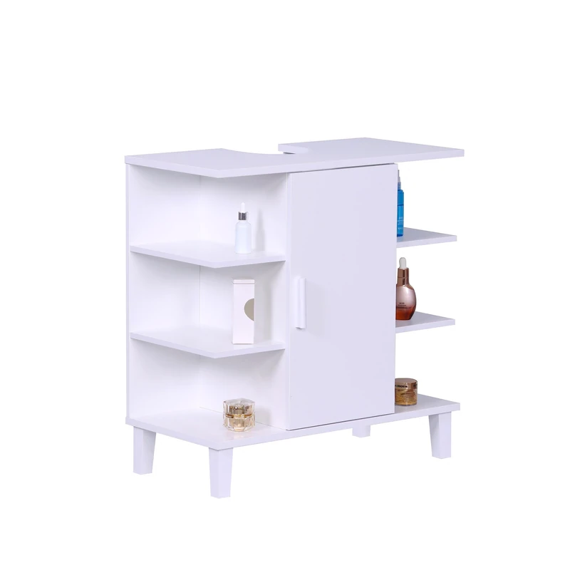 Relaxdays under-sink cabinet with door and 6 open shelves, HWD: 65x64x31 cm, MDF, white bathroom cabinet