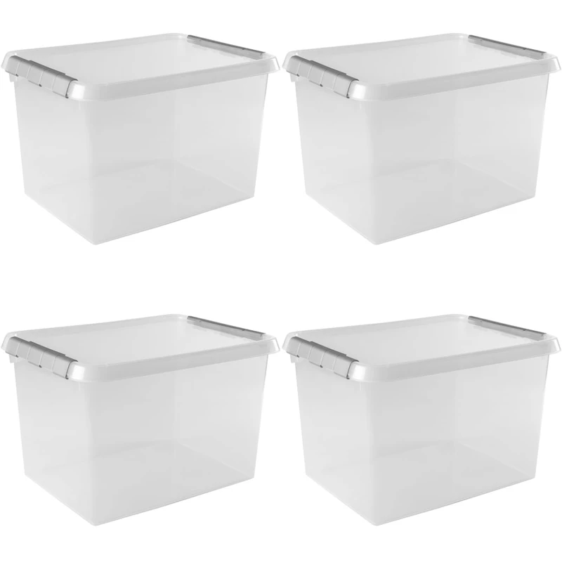 Sunware Comfort Line Storage Box 36L – 50 x 40 x 26 cm – Set of 4 – Plastic Storage Box with Lid, Suitable for Clothing, Toys, DIY Equipment and More