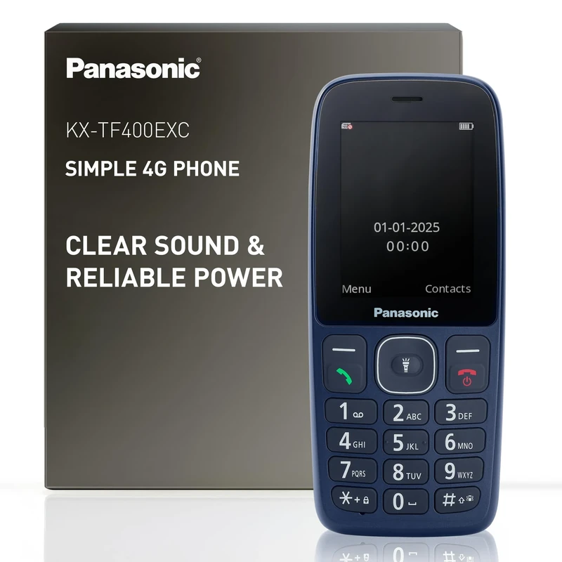 Panasonic KX-TF400EXC 4G User-Friendly Button Phone, VoLTE, 200 Hours Reliable power with Standby mode, USB-C Charging, 2.4-inch Display, Bluetooth, LED Flashlight, Camera, IP44 Waterproof, Blue