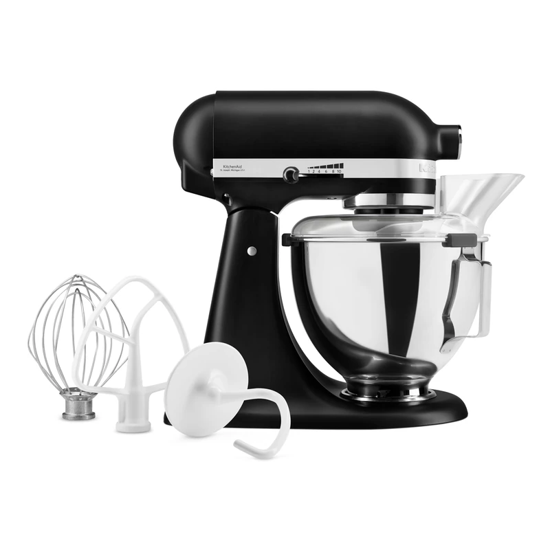 KitchenAid Classic 4.3 L Food Processor with Swivel Head, 10 Levels with Soft Start, Flat Stirrer, Dough Hook & Whisk, Planetary Mixer, 59 Bowl Contact Points, Black Matte