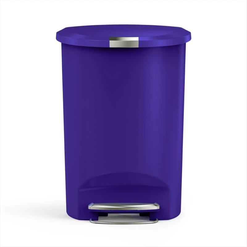 simplehuman Semi-Round Pedal Bin, 50L Kitchen Bin, Studio Edition, Pet-Proof Slide Lock, 150,000-Step Pedal, Lid Shox® Silent Close, Indigo Plastic