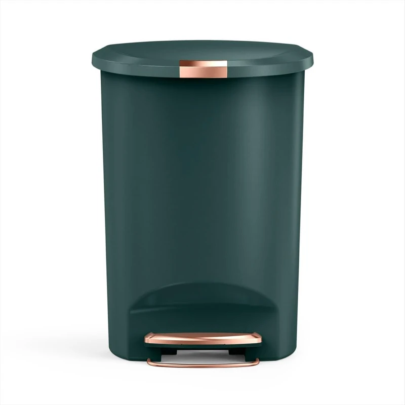 simplehuman Semi-Round Pedal Bin, 50L Kitchen Bin, Studio Edition, Pet-Proof Slide Lock, 150,000-Step Pedal, Lid Shox® Silent Close, Hunter Green Plastic