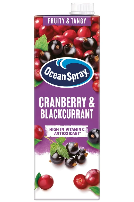 Ocean Spray Cranberry & Blackcurrant Juice Drink -1L - Sugar & Natural Sweetener Fruit Juice - Rich in Vitamin C & High in Antioxidants (Pack of 8)