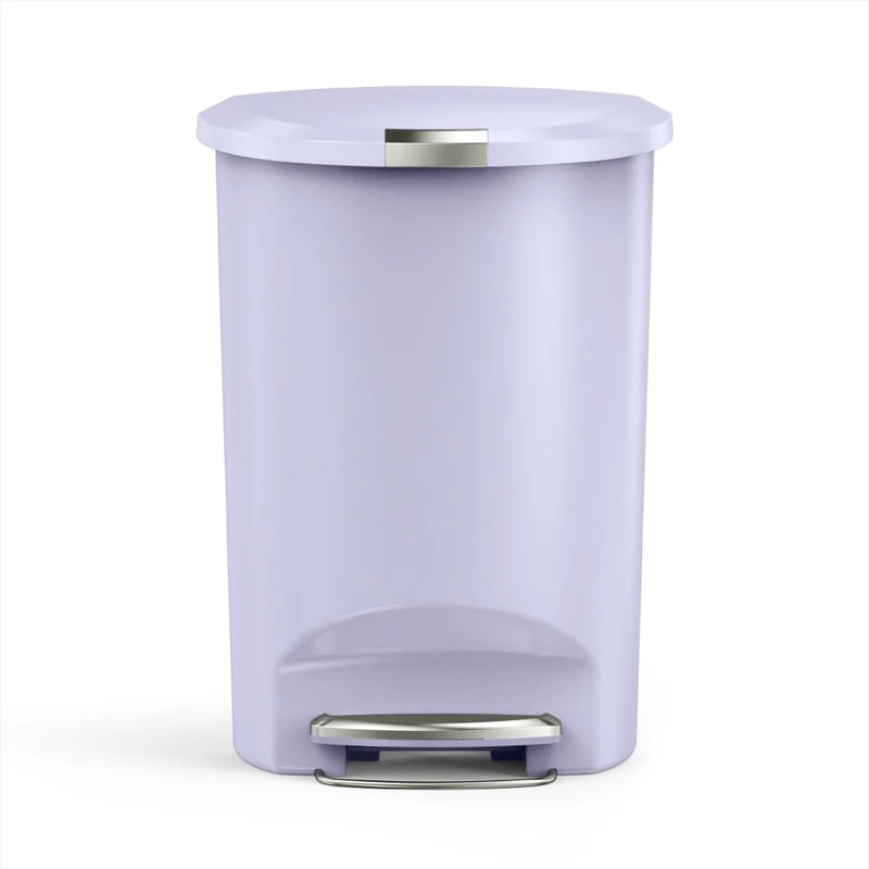 simplehuman Semi-Round Pedal Bin, 50L Kitchen Bin, Studio Edition, Pet-Proof Slide Lock, 150,000-Step Pedal, Lid Shox® Silent Close, Lilac Plastic