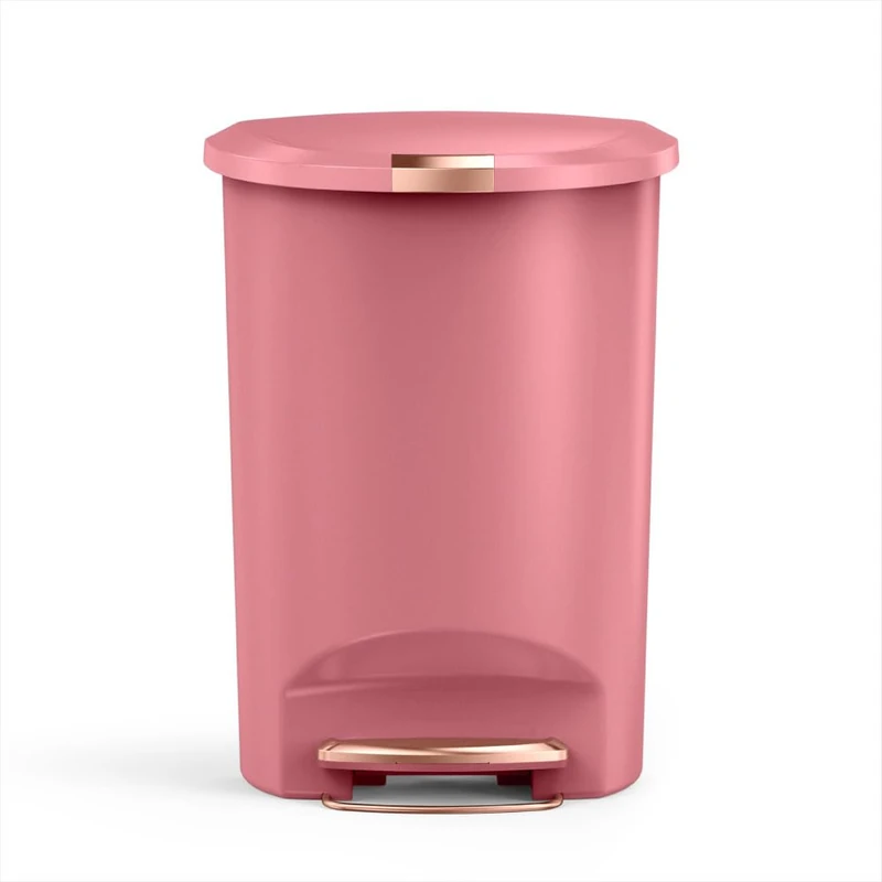 simplehuman Semi-Round Pedal Bin, 50L Kitchen Bin, Studio Edition, Pet-Proof Slide Lock, 150,000-Step Pedal, Lid Shox® Silent Close, Blush Plastic - Image 1