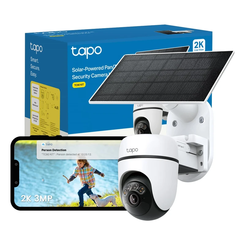 Tapo TC90 KIT 2K 3MP Solar Security Camera Outdoor Wireless,Security camera,Colour Night Outdoor Camera,360°AI Detection CCTV,IP65,No Hub Required,Alexa,Google Home,Flexible Storage,No Monthly fee