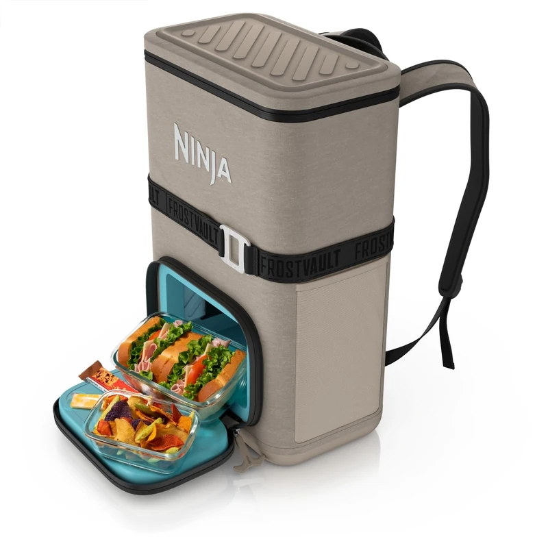 Ninja FrostVault Go 17 Litre 24-Can Backpack Outdoor Soft Cooler with Cold Dry Zone, Keeps ice for up to 24 Hours, Beige FF124EUUKCS