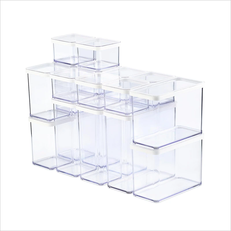 Rotho Loft Set of 19 Storage Jars with Lids, Stackable, Aroma-Proof, Dishwasher Safe (Transparent/White)