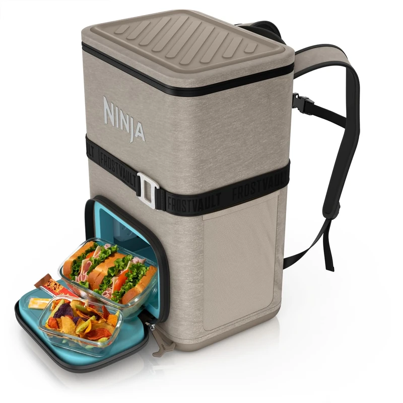 Ninja FrostVault Go 23 Litre 36-Can Backpack Outdoor Soft Cooler with Cold Dry Zone, Keeps ice for up to 24 Hours, Beige FF136EUUKCS