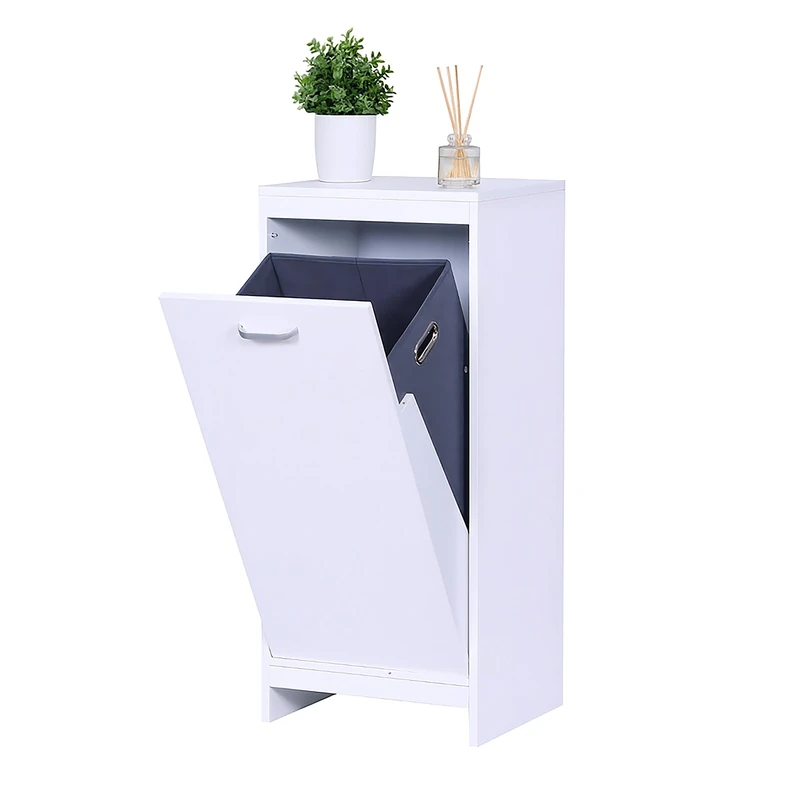 Relaxdays laundry cabinet, foldable laundry bag 48 l, HWD: 90 x 80 x 35 cm, moisture-resistant bathroom unit, white