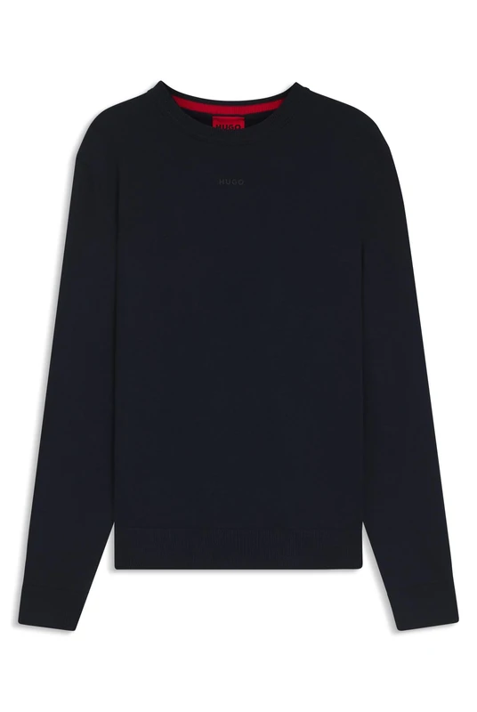 HUGO Mens San Cassius-C2 Cotton Sweater with Logo Detail in Slim fit