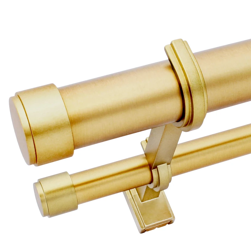 BlastHome® Non-Adjustable Luxury Double Curtain Rods for Windows, 1 ¼” Premium Rod Set, 5 foot Custom Fixed Length (Two Rods Connect on Both Front & Back for a Seamless Look), Brushed Gold