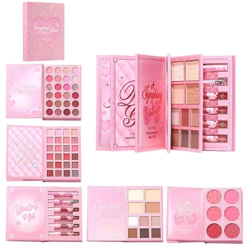 Trochate Makeup Palettes | Book-Style Blendable Eye Shadow,Shimmer Eyeshadow with Blush, Highlighter and 6 Lip Gloss - for Women Girls Travel Party Daily Stage Photography Event