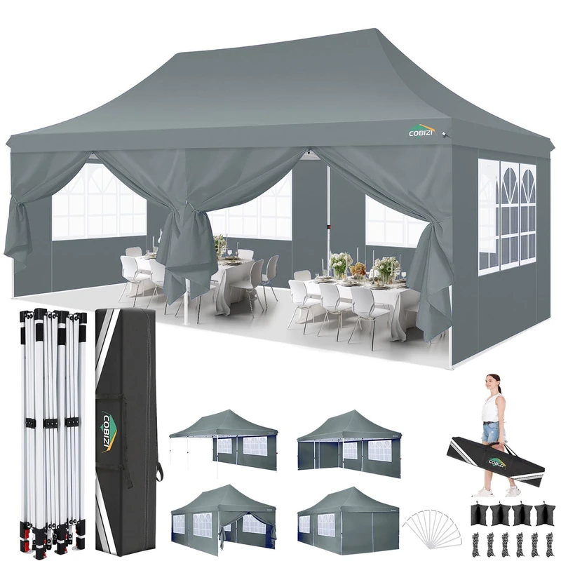 COBIZI Folding Gazebo 3 x 6 m, Waterproof, 3 x 6 m, Party Gazebo, Foldable, Anti-UV, with 6 Side Walls, for Weddings, Outdoors, Gardens