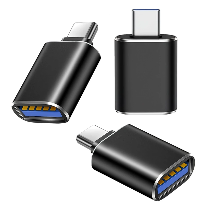 HDXH 3 Pcs USB to USB C Adapter,High-Speed Data Transfe,USB A 3.0 Female to USB-C Male for Type-C Phones and Tablets,MacBook Pro, Other USB Type-C Devices(Black,3.0)