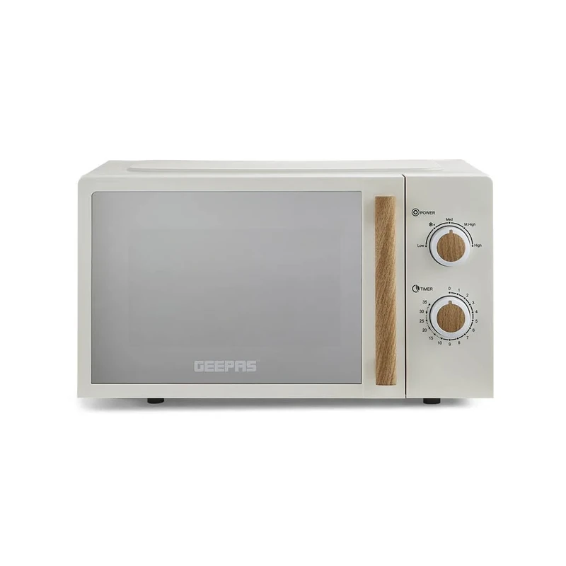 GEEPAS NordiQ 20L Microwave Oven 700W | Compact Solo Microwave with 5 Power Levels 35-Minute Timer Turntable Glass Tray | Stylish Mirrored Glass Door Easy Clean | 2 Year Warranty Cream - Image 1