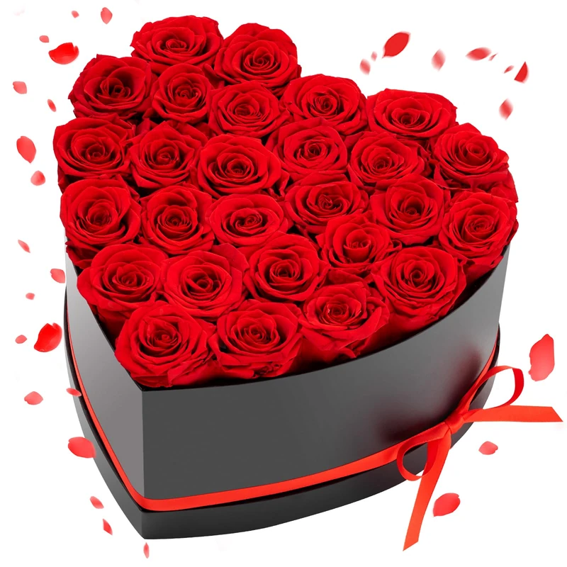 VEVOR Forever Flowers, 27 Preserved Roses in a Heart Shape Box, Eternal Flowers Immortal Bouquet Birthday Present for Delivery Prime Women Her Wife Mothers, Anniversary, Valentine's Day,Christmas, Red