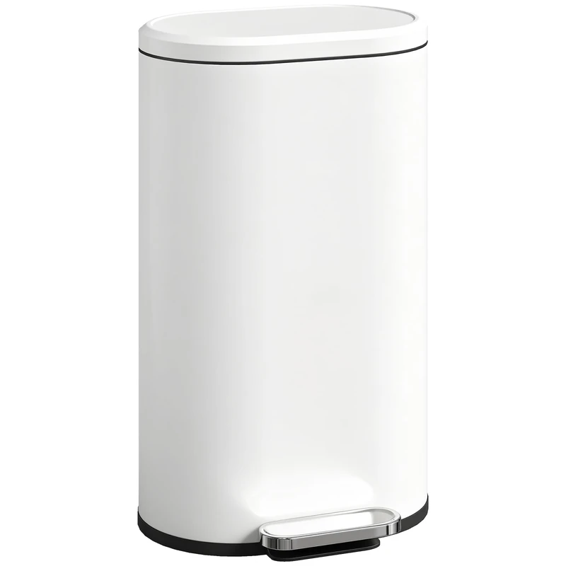 HOMCOM 30L Kitchen Bin with 90° Stay-Open Lid, Slim Rectangular Pedal Bin with Soft-Close Lid, Removable Inner Bucket for Home Office, Fingerprint-Resistant, Cream