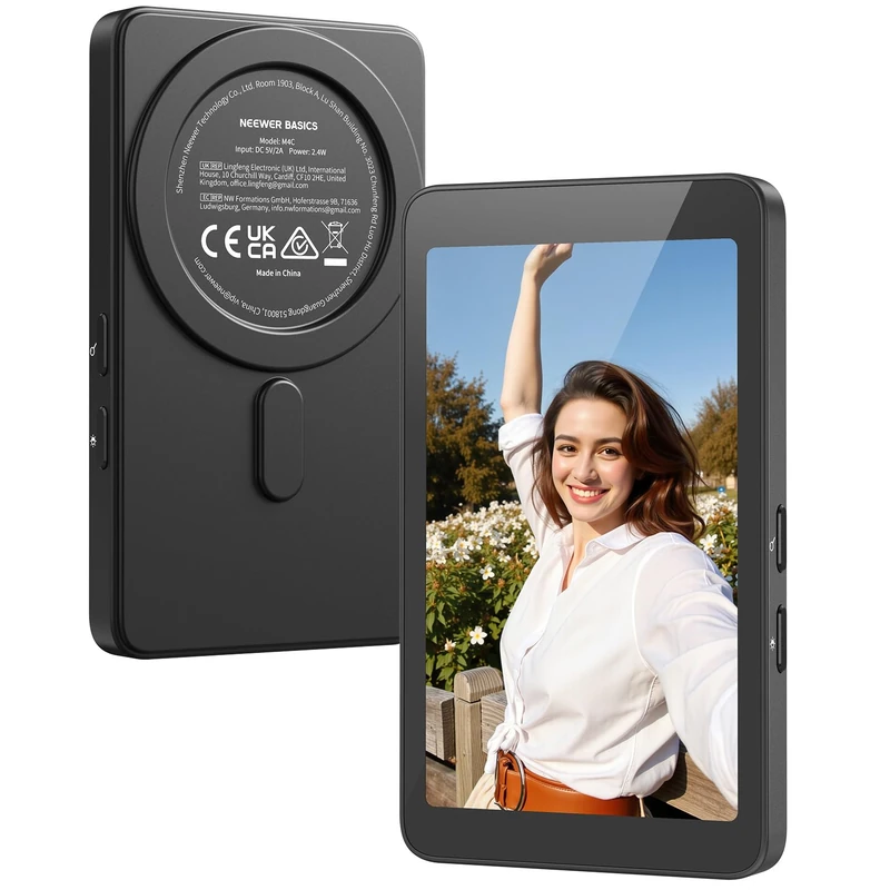 NEEWER Basics 4" Magnetic Vlog Selfie Monitor Screen, 4K 120fps Wired Recording, Back Camera Monitor with Remote for TikTok Video Streaming, Only Compatible with iPhone 17 16 15 Series, M4C