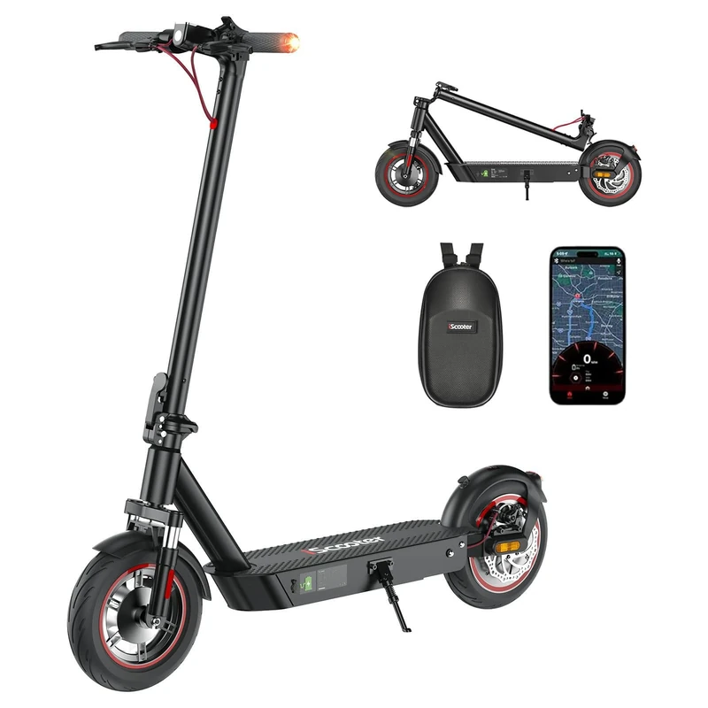 iScooter Electric Scooter,10” Tires 40-50km Long Range Electric Scooters for Adult with Bag,i9MAX/i10Plus Fast E Scooter, 3/4 Speed Mode, Foldable Scooter with APP, Dual Shock Absorption