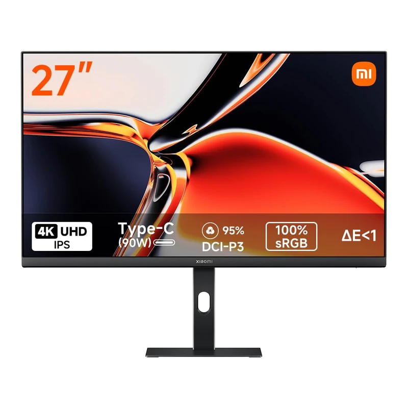 XIAOMI A27Ui 27 Inch UHD 4K Monitor, IPS, HDR10, 100% sRGB, 95% DCI-P3, △E < 1, 90w-Reverse charging, TÜV Low Blue Light Certification (3840 x 2160/HDMI 2.0/DP 1.4/Type-C (90W output)
