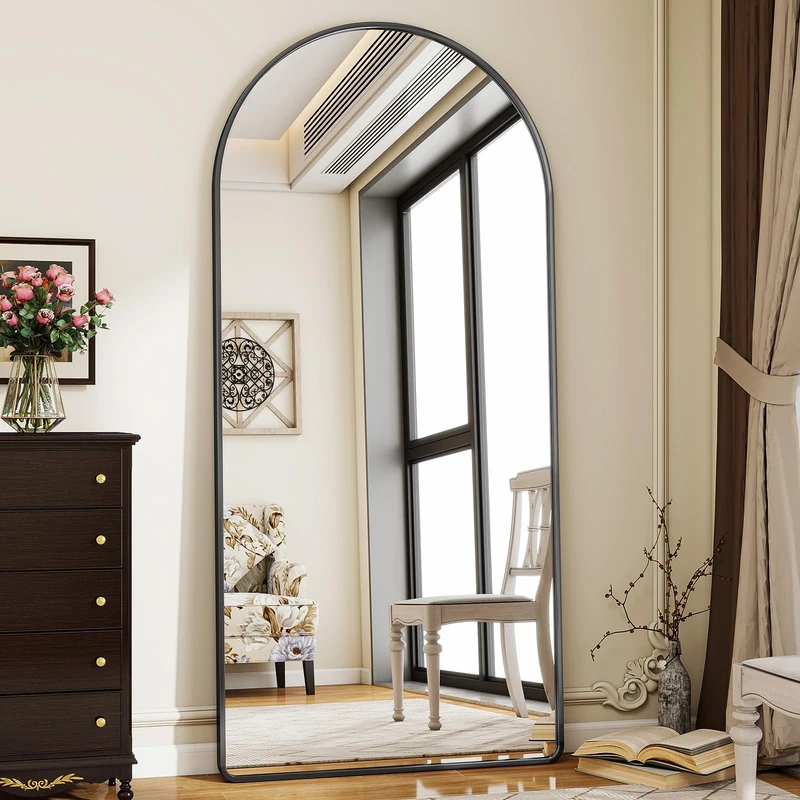 Koonmi 76x171 cm Arch Mirror Full Length, Standing Full Body Dressing Mirror with Round Corners, Wall Mounted, Leaning, for Living Room, Black