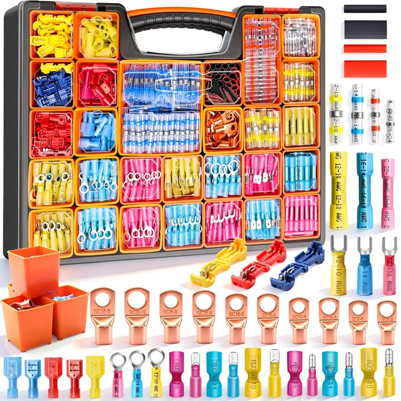 Twidec/1530PCS Ultimate Heat Shrink Wire Connectors Kit,Waterproof Electrical Spade Connector Kit,Copper Cable Wire Lug Insulated Crimp Spade Fork Ring Terminal T-Tap Butt Splice Male Female Connector