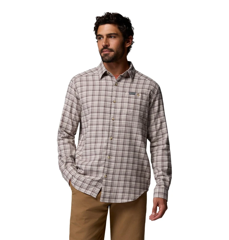 Columbia Men's Cornell Woods Flannel Long Sleeve Shirt, Long Sleeve Shirt, Dark Stone Cozy Check, Medium