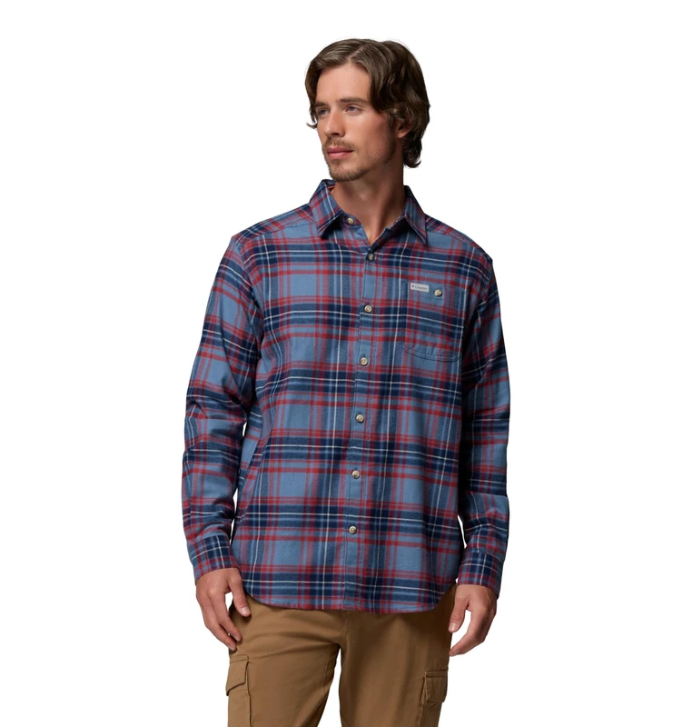 Columbia Men's Cornell Woods Flannel Long Sleeve Shirt, Long Sleeve Shirt, Dark Mountain Textured Plaid, Large