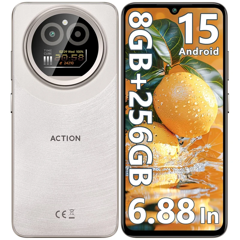 IIIF150 Action A5 Pro SIM-Free & Unlocked Mobile Phones, 8GB RAM+256GB ROM/1TB, 6.88" HD+ Display& Mini Sub-Screen, Android 15 Smartphone, 5100mAh, 16MP, 4G Dual SIM Telephone, Fingerprint/3.5mm Jack