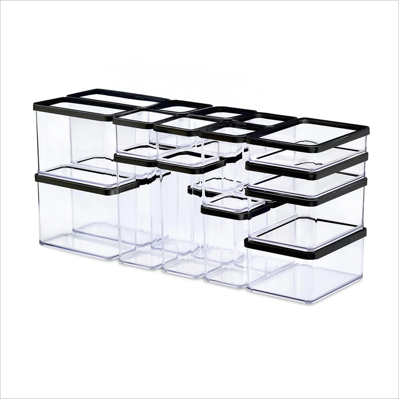 Rotho Loft Set of 24 Storage Jars with Lids, Stackable, Aroma-Proof, Dishwasher Safe